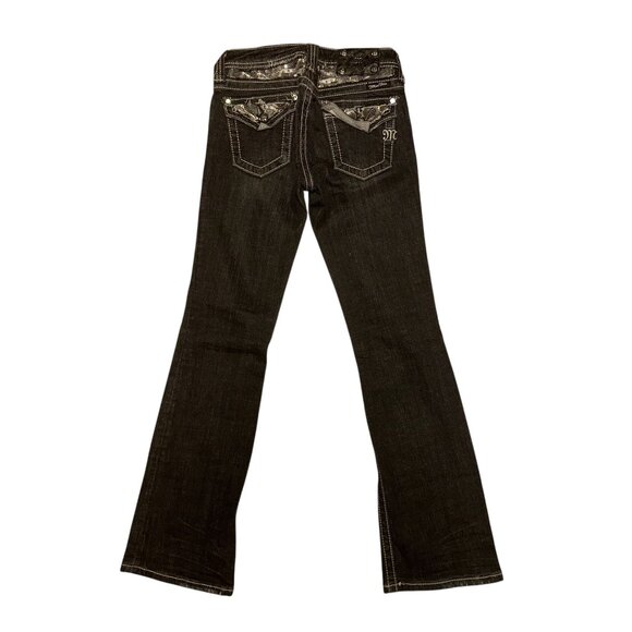 Miss Me Bootcut Big Girls Jeans 12 29 JPK5124B5 Black Embroidered Distressed - Picture 5 of 8